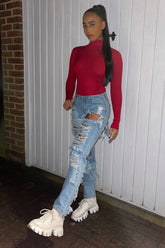 With Just A Look Boyfriend Jeans - Medium Blue Wash Ins Street